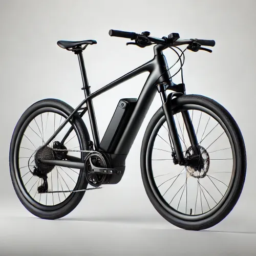 Sleek black electric bicycle on a white background.
