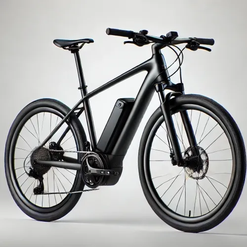 Sleek black electric bicycle with a central battery pack.