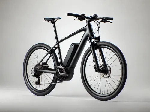 Sleek black electric bicycle on a white background.