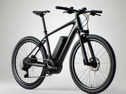 Sleek black electric bicycle with a central battery pack.